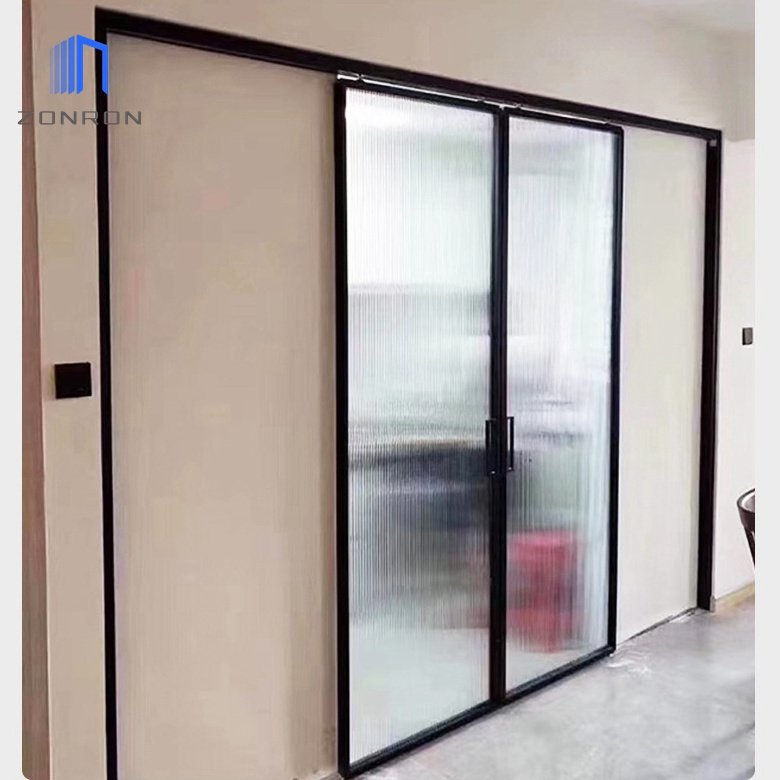 Zonron Custom Interior Black Barn Glass Door Manufacturer Aluminum Alloy French Barn Sliding Doors With Hanger Rail