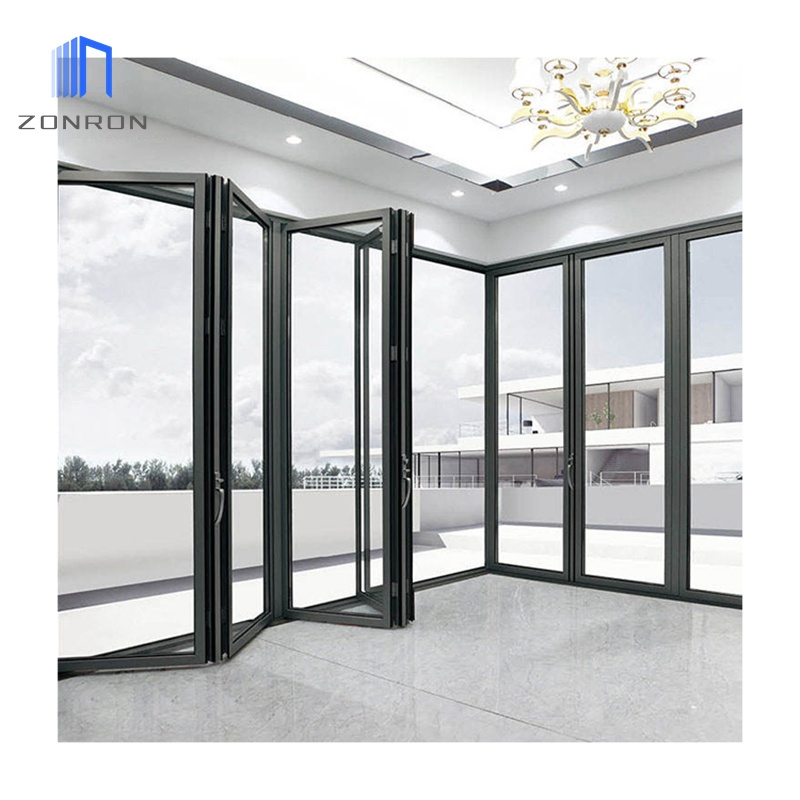 Zonron Hot Sale Exterior Insulated Double Low-E Glass Insulated Bi Fold Door Aluminum Accordion Glass Folding Doors