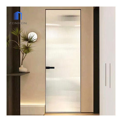 Zonron  arrow Slim Aluminum Frame ribbed glass Casement Door waterproof wire glass Doors Bathroom fluted glass doors