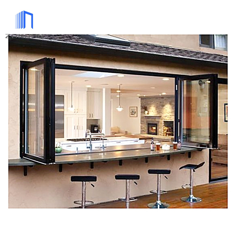 Zonron Modern Design Aluminium Hurricane Proof Bifold Windows Horizontal Folding Window Black Folding Kitchen Windows