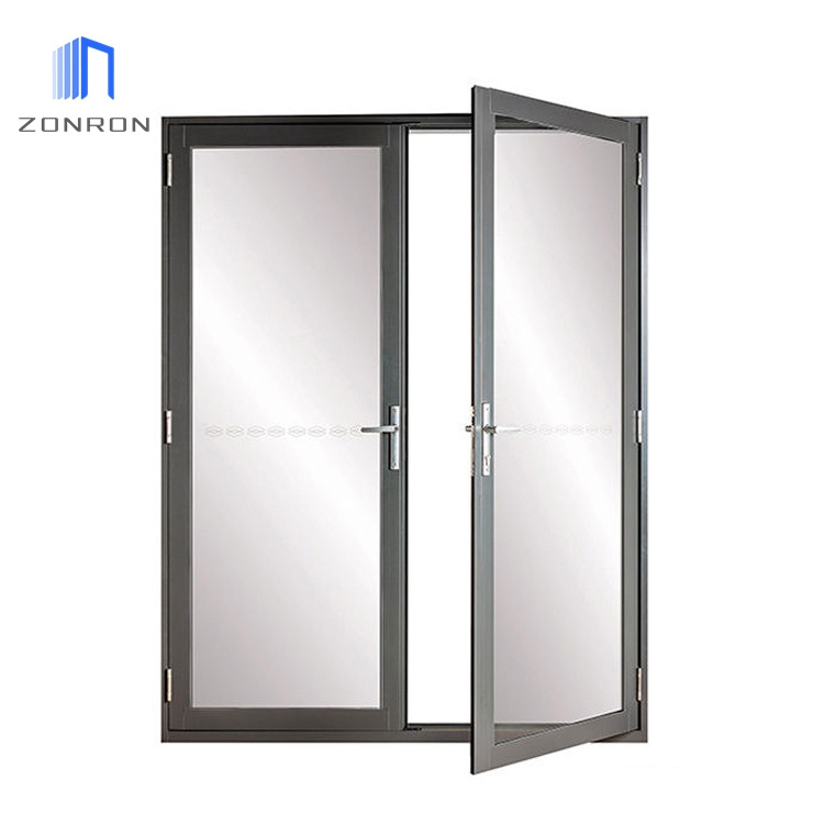 Zonron Customized Modern Styles Aluminium French Doors Soundproof Tempered Glass Aluminum Casement Door For Home Patio Exterior