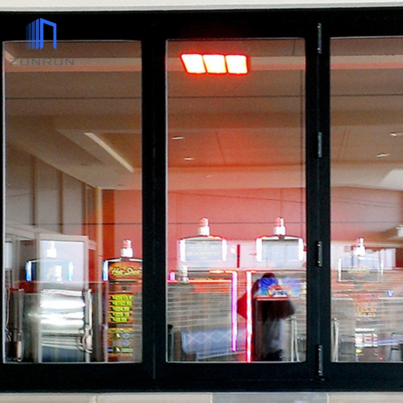 ZONRON Soundproof Accordion fold Glass Windows Doors Thermal Break Aluminum Bi Folding window