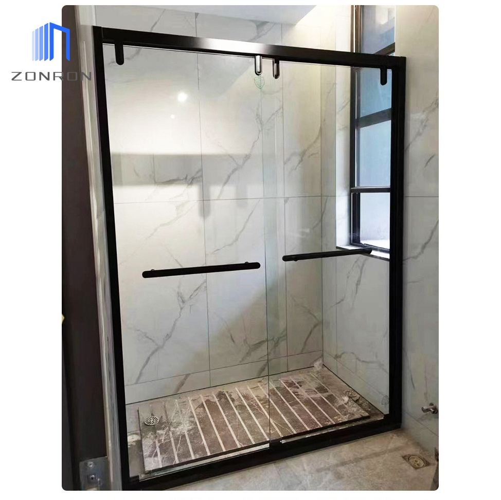 Zonron Sliding Frameless Shower Door Double Glazed Bathroom Glass Door Soundproof Slim Frame Aluminum Shower Sliding Door