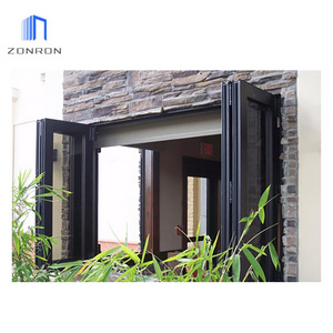 Zonron Modern Design Aluminium Hurricane Proof Bifold Windows Horizontal Folding Window Black Folding Kitchen Windows