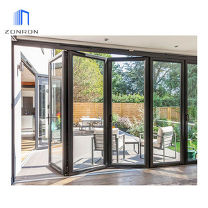 Zonron Hot Sale Exterior Insulated Double Low-E Glass Insulated Bi Fold Door Aluminum Accordion Glass Folding Doors