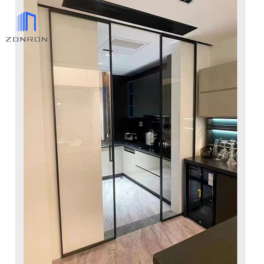 Zonron Custom Interior Black Barn Glass Door Manufacturer Aluminum Alloy French Barn Sliding Doors With Hanger Rail