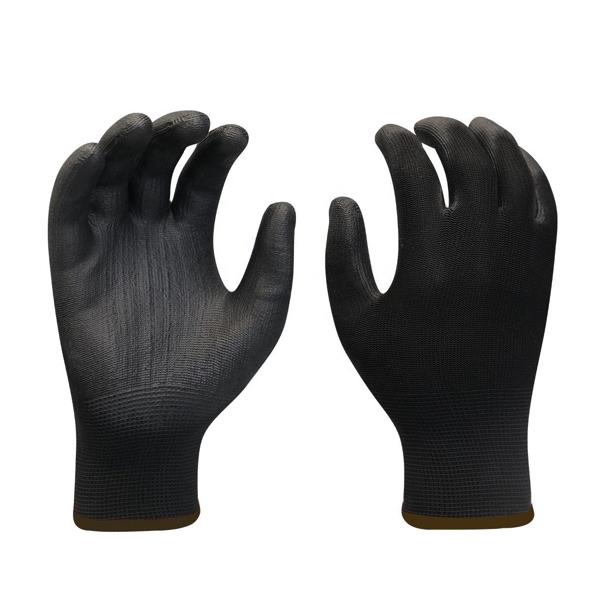 Good Quality Safety Protective Work Black Gloves Polyester with Black PU Coated and Anti Slip Waterproof Work Gloves