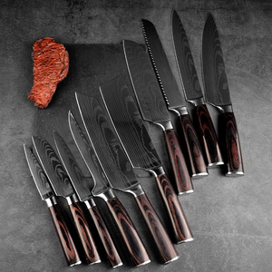 8pcs Kitchen Chef Knives Set 8 inch Japanese 3CR13 440C High Carbon Stainless Steel Damascus Laser Pattern Slicing Santoku Tool