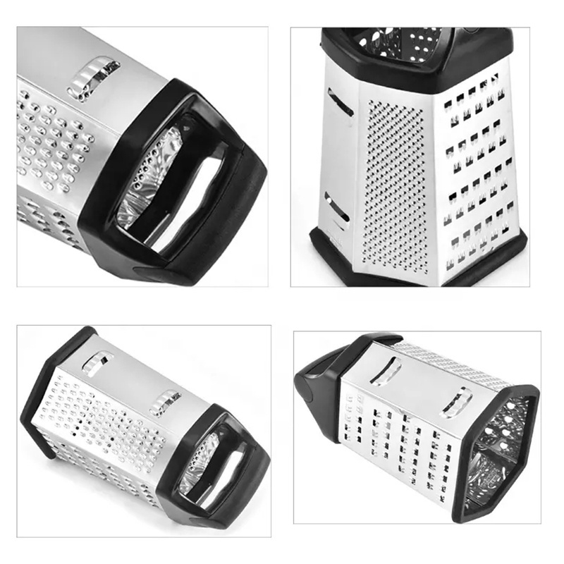 New Design 6 Sides Stainless Steel Cheese Grater with Plastic Handle