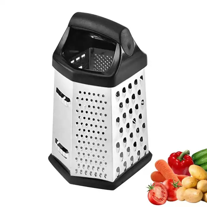 New Design 6 Sides Stainless Steel Cheese Grater with Plastic Handle