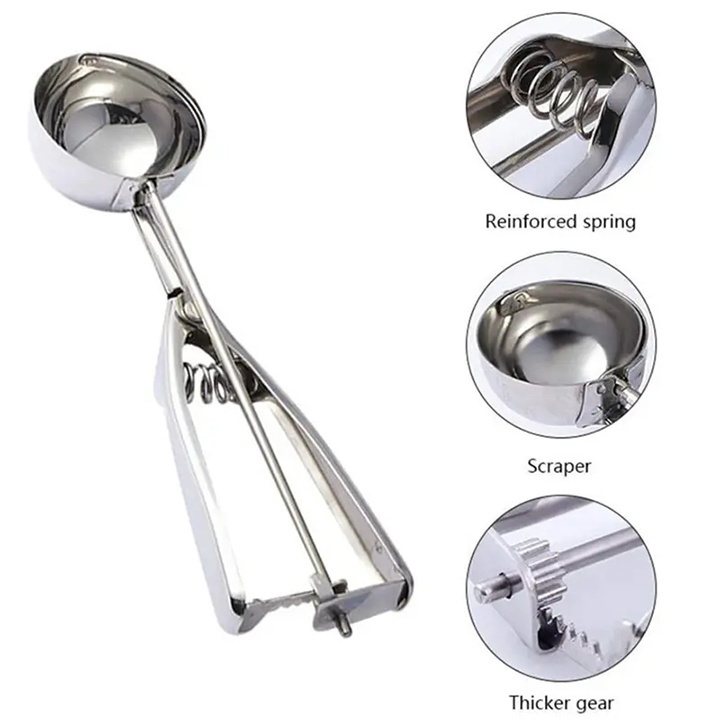 Ice Cream Scooper With Trigger Small Medium Large Set Cookie Spoon Kitchen Tool Icecream Accessory Food Grade Stainless Steel