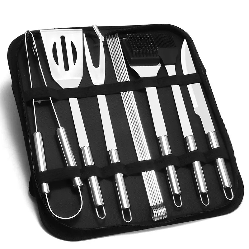 Item Q1-218 Portable Multifunctional 14 Pcs BBQ Grilling Accessories Outdoor Camping BBQ Tool Set with Oxford Bag