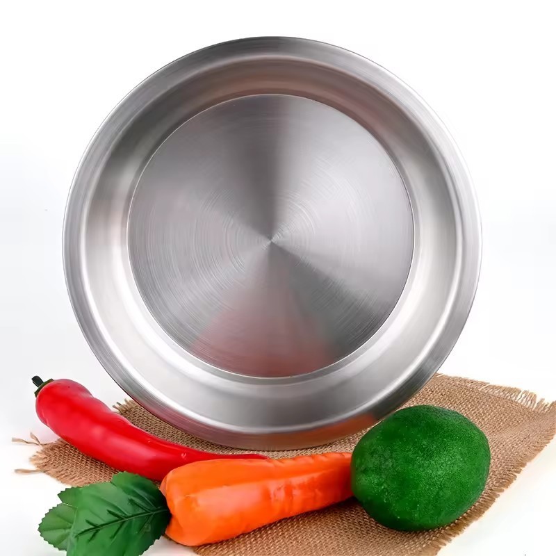 Stainless Steel Dinner Plate Round Dessert Plate Feeding Serving Camping Salad Plate for Outdoor Travel BBQ