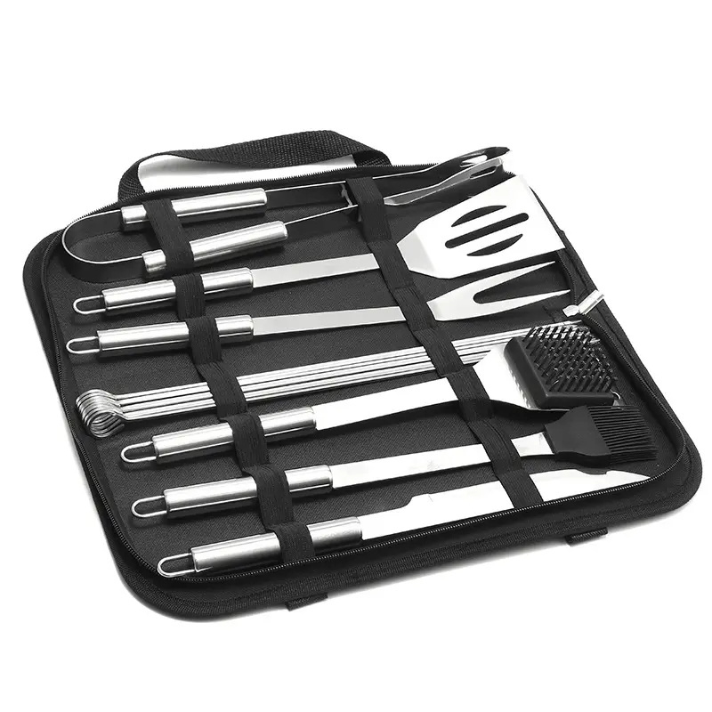 Item Q1-218 Portable Multifunctional 14 Pcs BBQ Grilling Accessories Outdoor Camping BBQ Tool Set with Oxford Bag