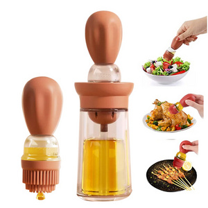 Glass Olive Oil Bottle And Brush 2 In 1, Silicone Dropper Measuring Oil Dispenser Bottle Kitchen Cooking Baking BBQ