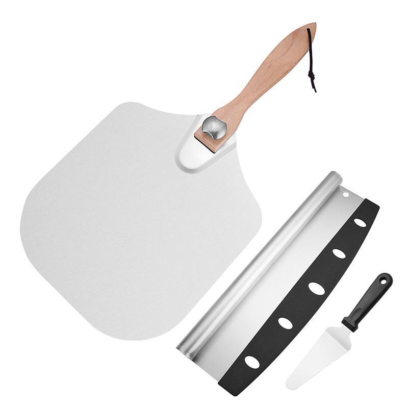 3pcs Set High Quality Folding Pizza Peel Shovel & Cutter & Spatula Sever Set With Wood Handle For Cutting Tools Custom Logo