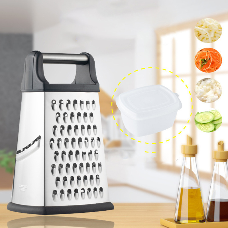 Multi-functional 4 Sides Stainless Steel Professional Vegetable Grater Manual Kitchen Cheese Grater With Storage Box