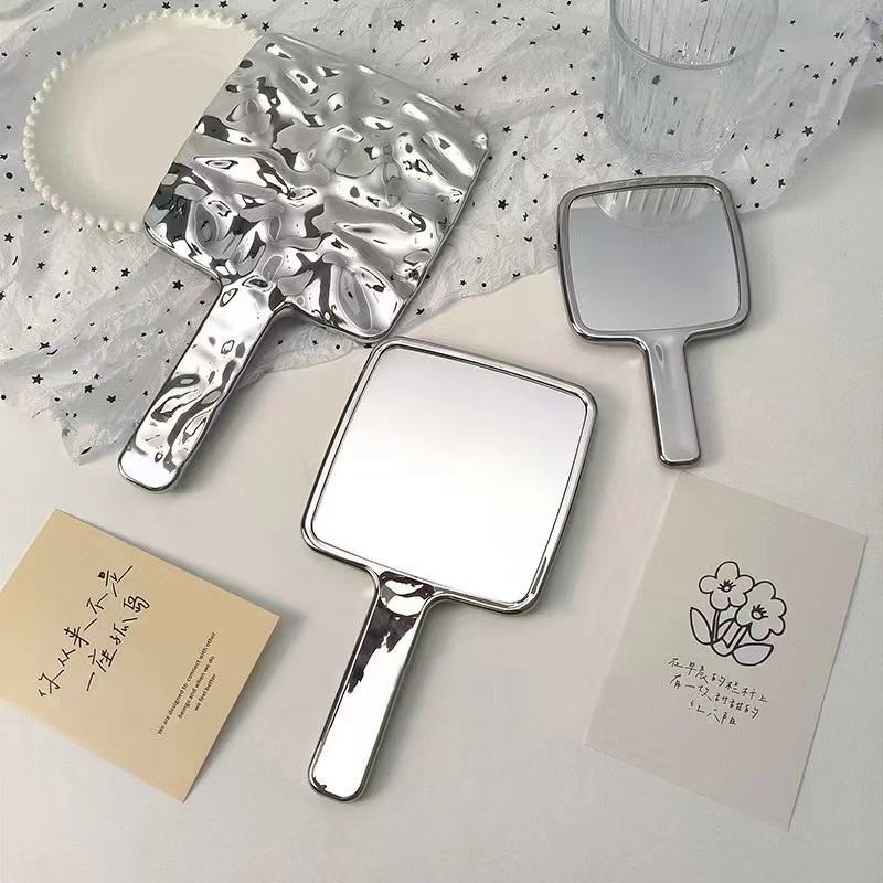 INS Hot Simple High Quality Anomalous  Private label Selling Beauty Personal Silver Square Round Hand Mirror  Make Up Mirror