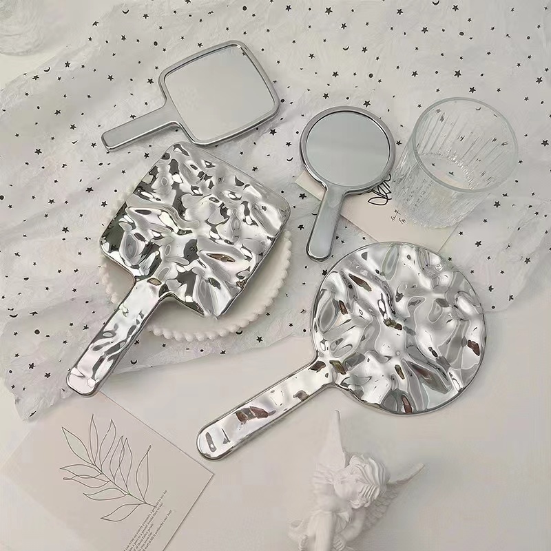 INS Hot Simple High Quality Anomalous  Private label Selling Beauty Personal Silver Square Round Hand Mirror  Make Up Mirror