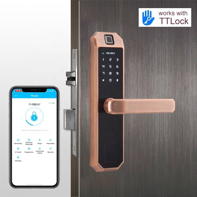 electronic  tuya or TTlock biometric fingerprint smart rfid digital handle door lock for home security system with Key