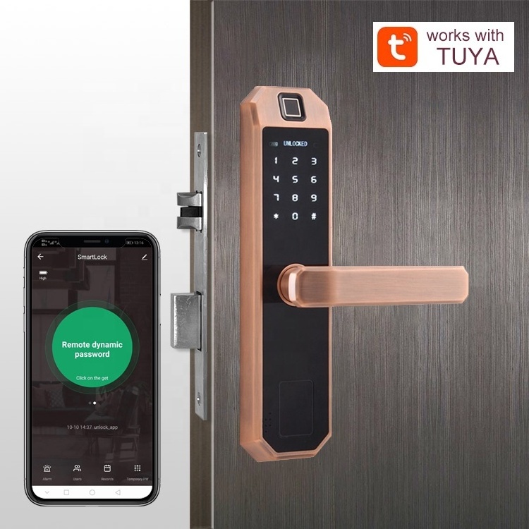 electronic  tuya or TTlock biometric fingerprint smart rfid digital handle door lock for home security system with Key