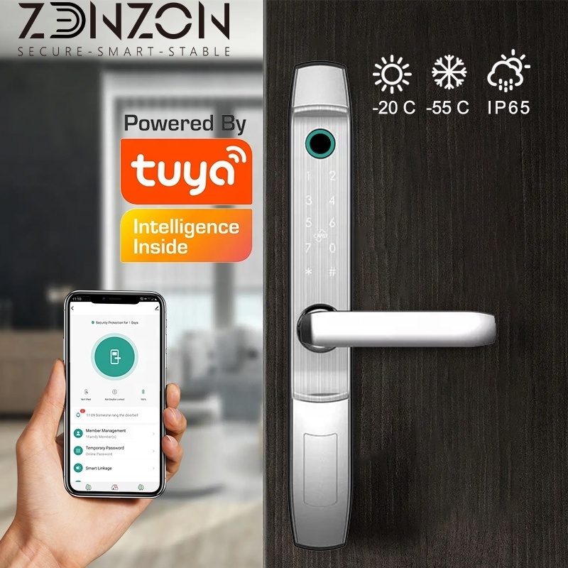 Zonzon Waterproof Tuya WiFi Control Smart Digital Aluminum Lock Electronic Fingerprint Smart Lock Door