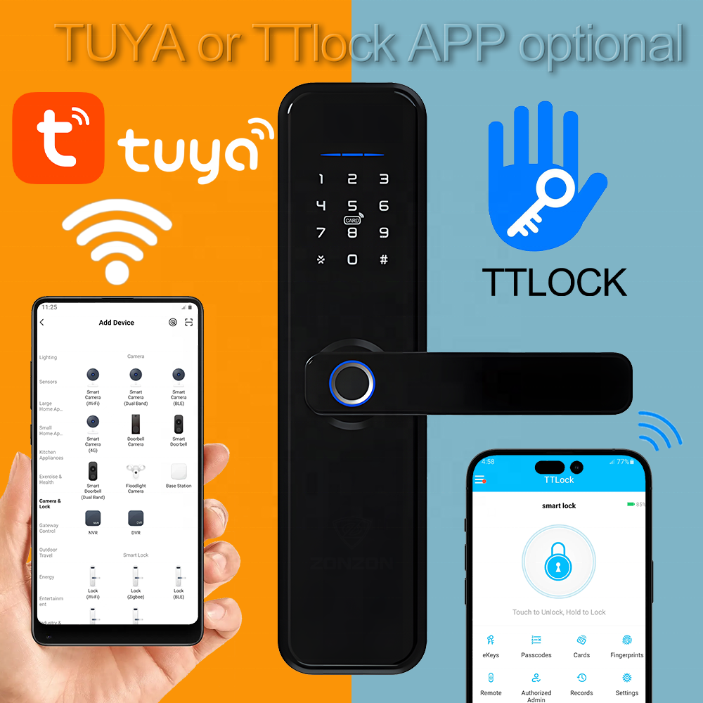 Smart Home Hotel Biometric Locks Residence Tuya app TTlock Digital Keyless Entry System Fingerprint Door Lock Handle