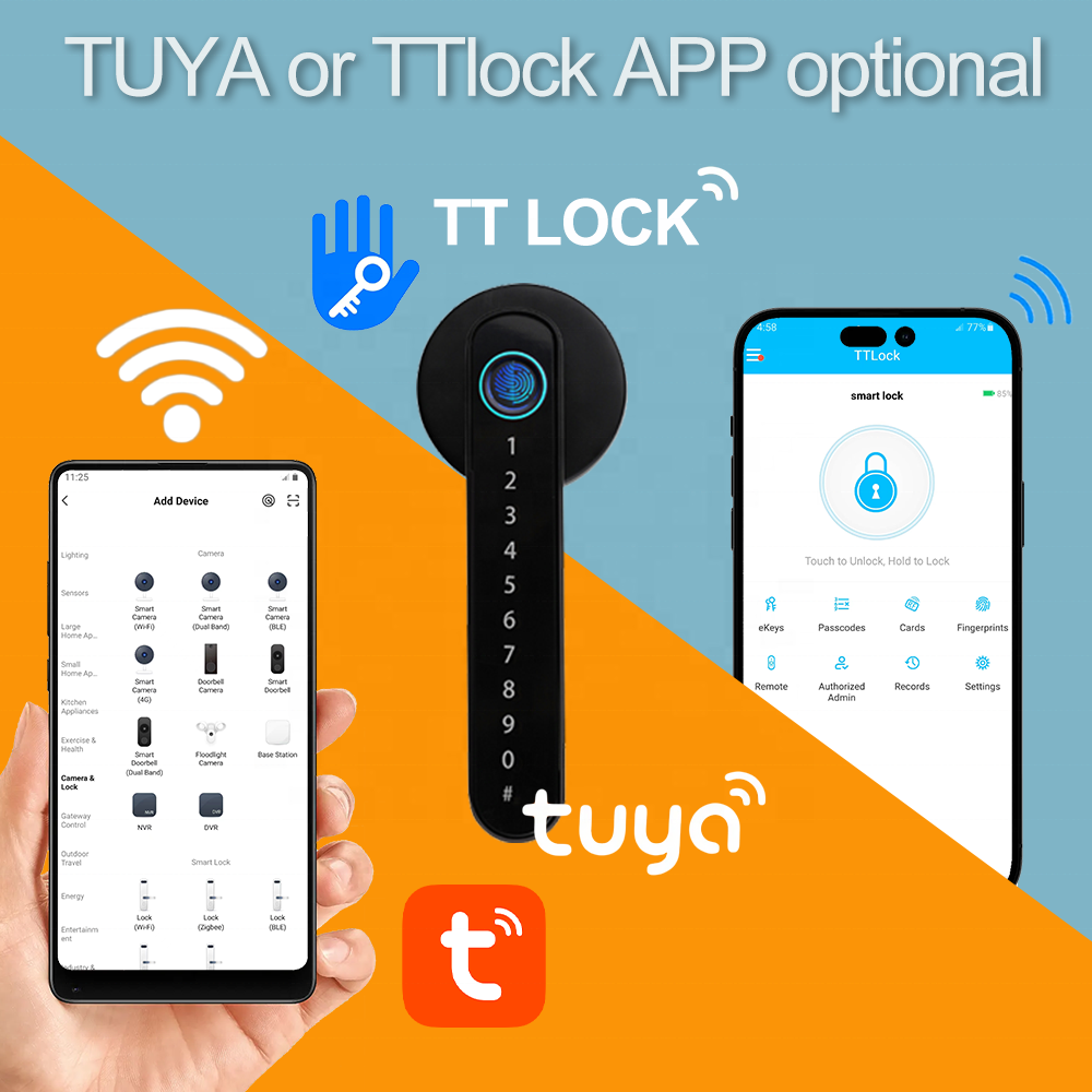 Factory Price Home Security Digital WiFi App Smart Door Lock Aluminum Fingerprint Inside Handle Tuya Smart Lock