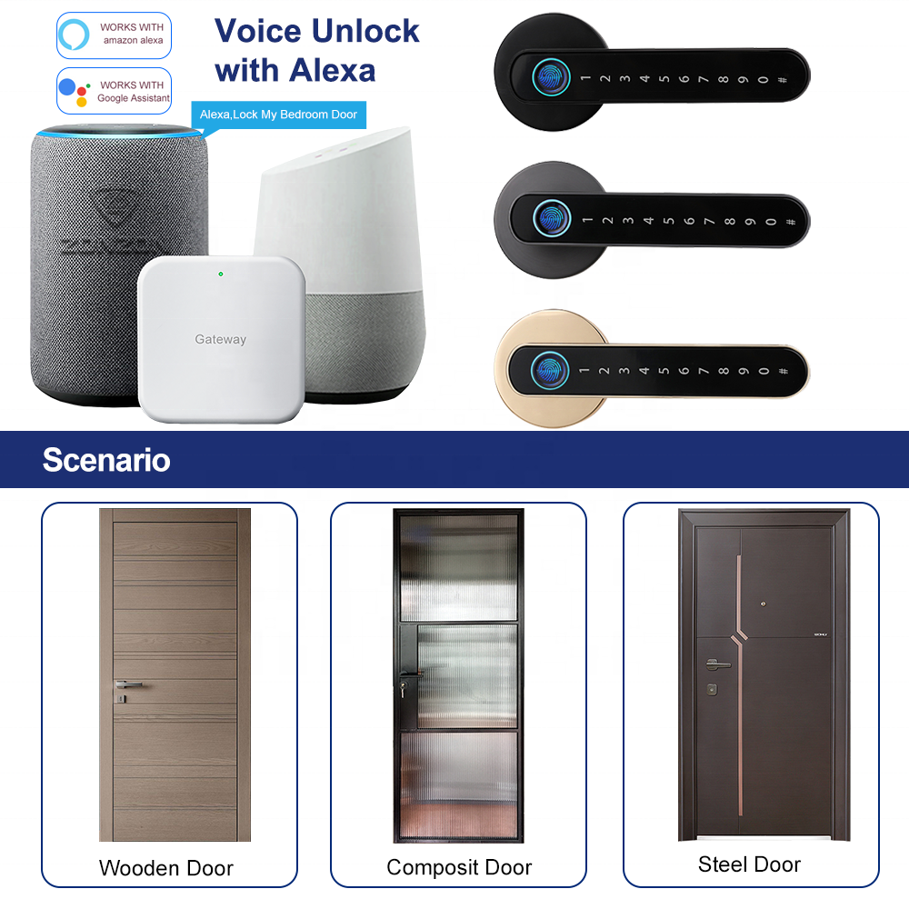 Factory Price Home Security Digital WiFi App Smart Door Lock Aluminum Fingerprint Inside Handle Tuya Smart Lock