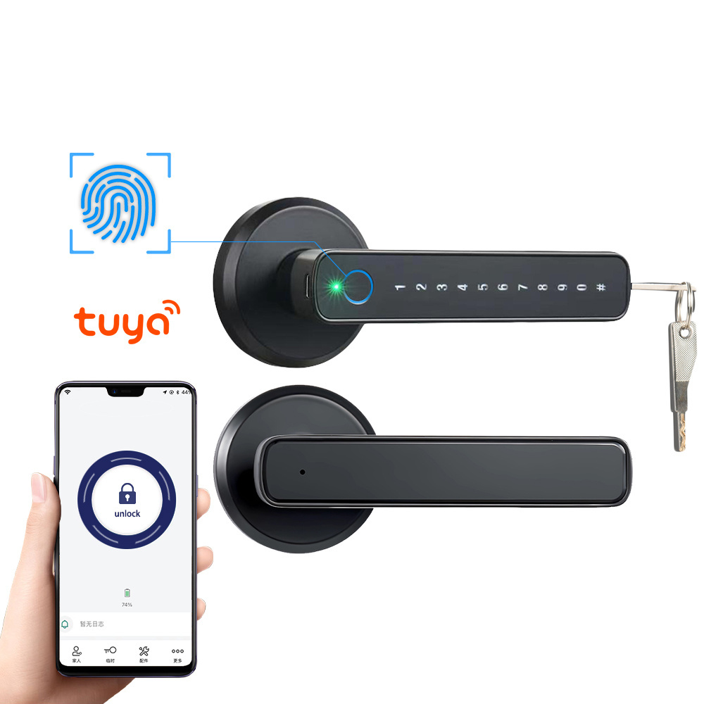 Fingerprint Door Lock Tuya App smart Door fingerprint handle pass word fingerprint door lock biological recognition lock