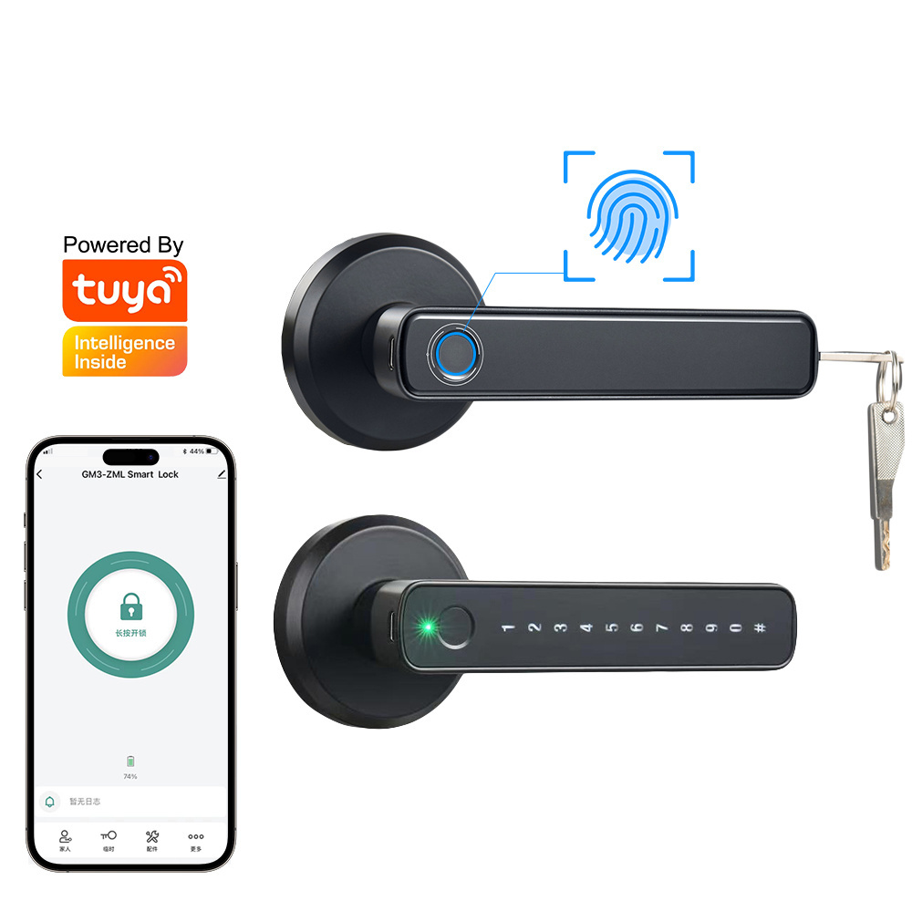 Electric Handle Lock Tuya Smart Home Door Lock Biometric Fingerprint Lock Cerradura Inteligente Con Huella Digital