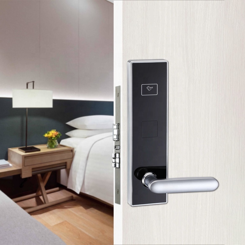 High security rfid card hotel door handles locks, Electronic key card door mortise latch smart hotel lock system with keys