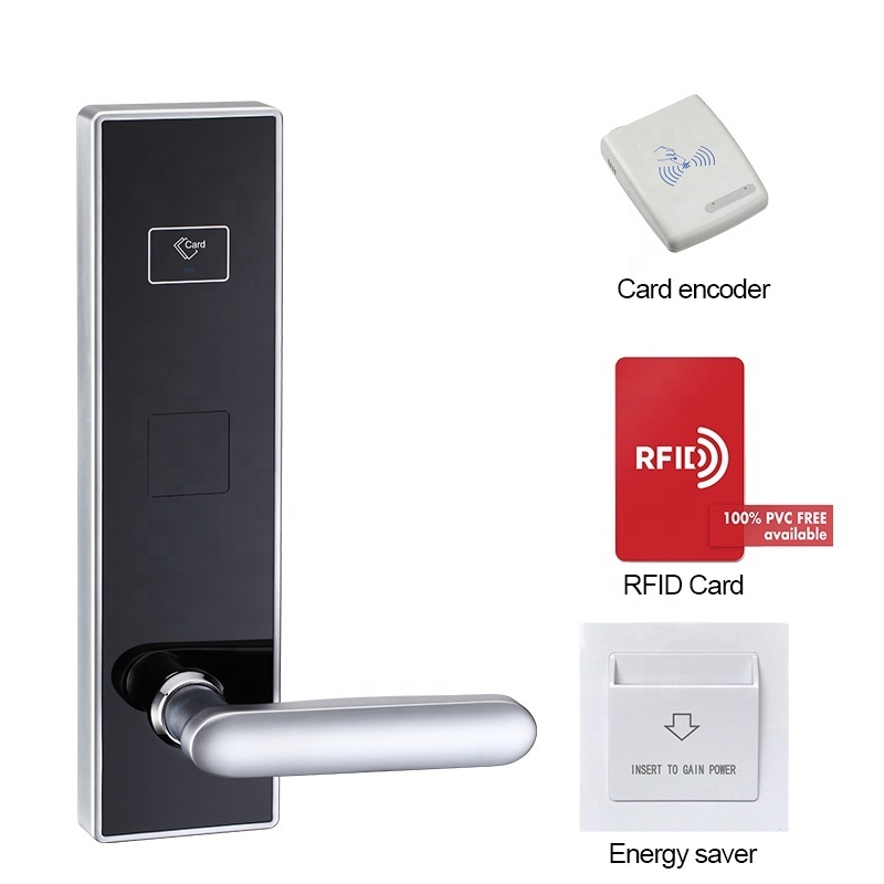 High security rfid card hotel door handles locks, Electronic key card door mortise latch smart hotel lock system with keys