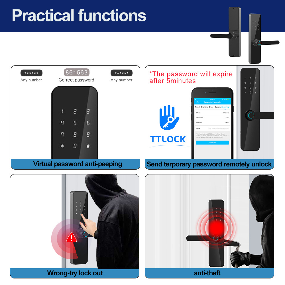 Ttlock Cerradura Con Huella Digital Intelligent Locks Fingerprint Digital Electric Apartment Home Room Lock App Smart Door Lock