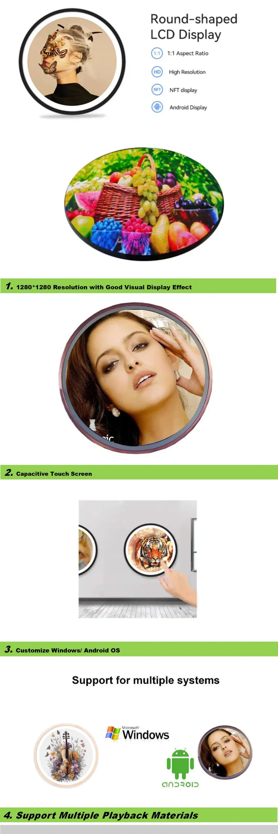 23.6 inch circle lcd touch screen round shape digital advertising display circular tft display