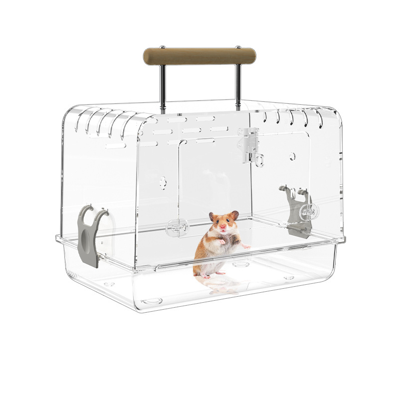 Acrylic Portable Pet Hamster Gerbil Cage Guinea pig Travel Transport Cage with Feeder Breathable Lightweight Small Pet Carrier