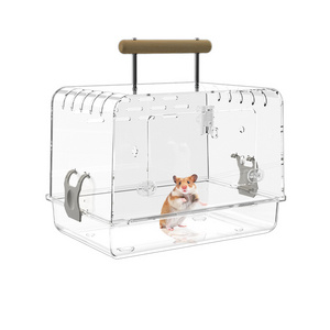 Acrylic Portable Pet Hamster Gerbil Cage Guinea pig Travel Transport Cage with Feeder Breathable Lightweight Small Pet Carrier