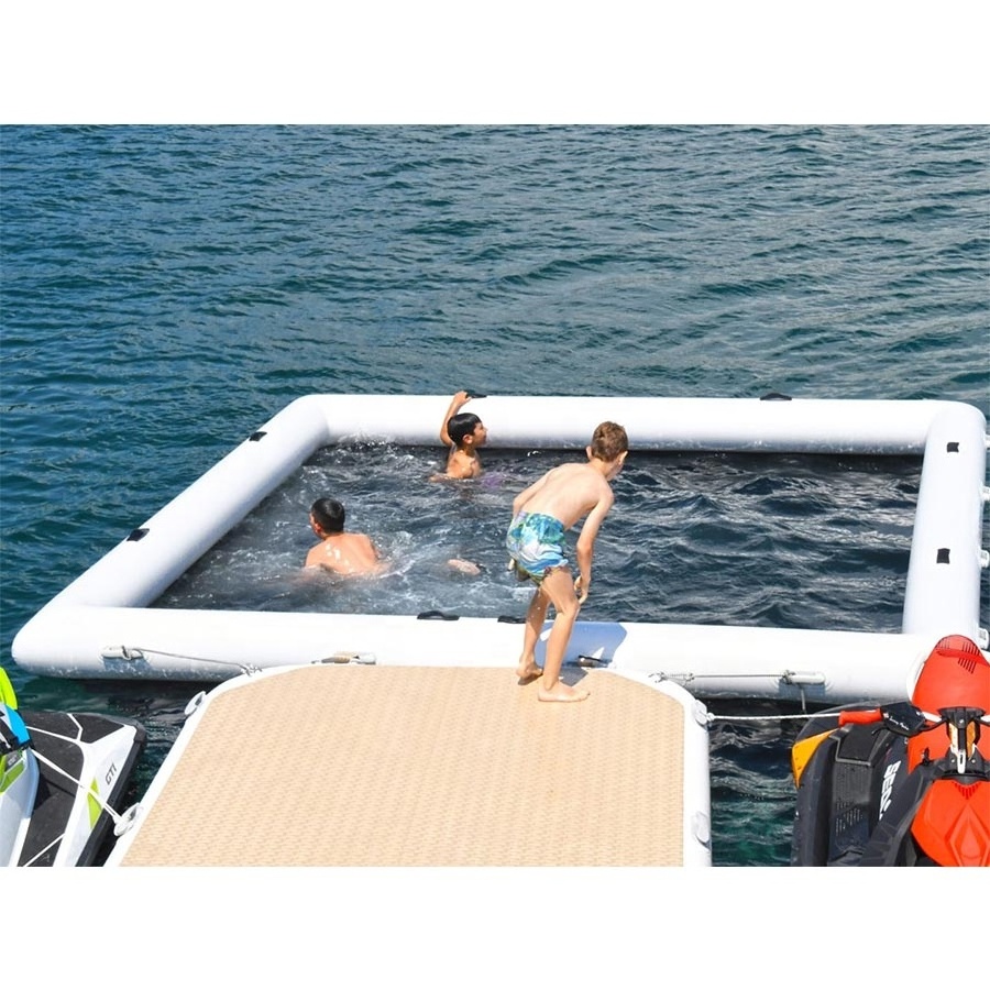 Commercial yacht rental inflatable water floating ocean swimming pool with jellyfish anti net