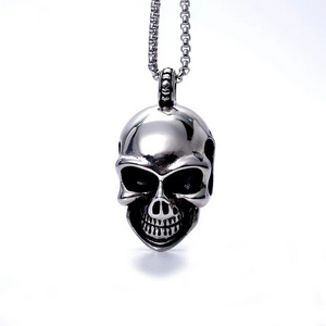 2023 New Stainless Steel Skull Necklace Retro Style Smile Tiger Personality Titanium Steel Pendant Wholesale