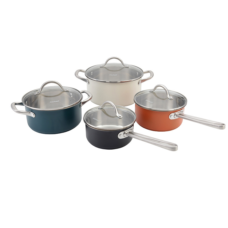 Manufacturer Kitchen Cookware 4 Piece Nonstick Colorful Stainless Steel Pots And Pans Surgical Gold Pan Wok Cookware Set