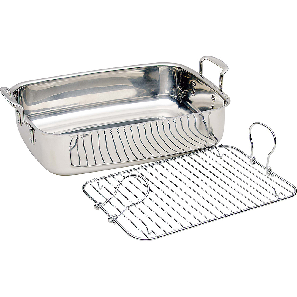 Non-stick Stainless Steel Kitchen Oven Use Rectangle Turkey Chicken Roaster Roasting Tray Baking Pan with Rack