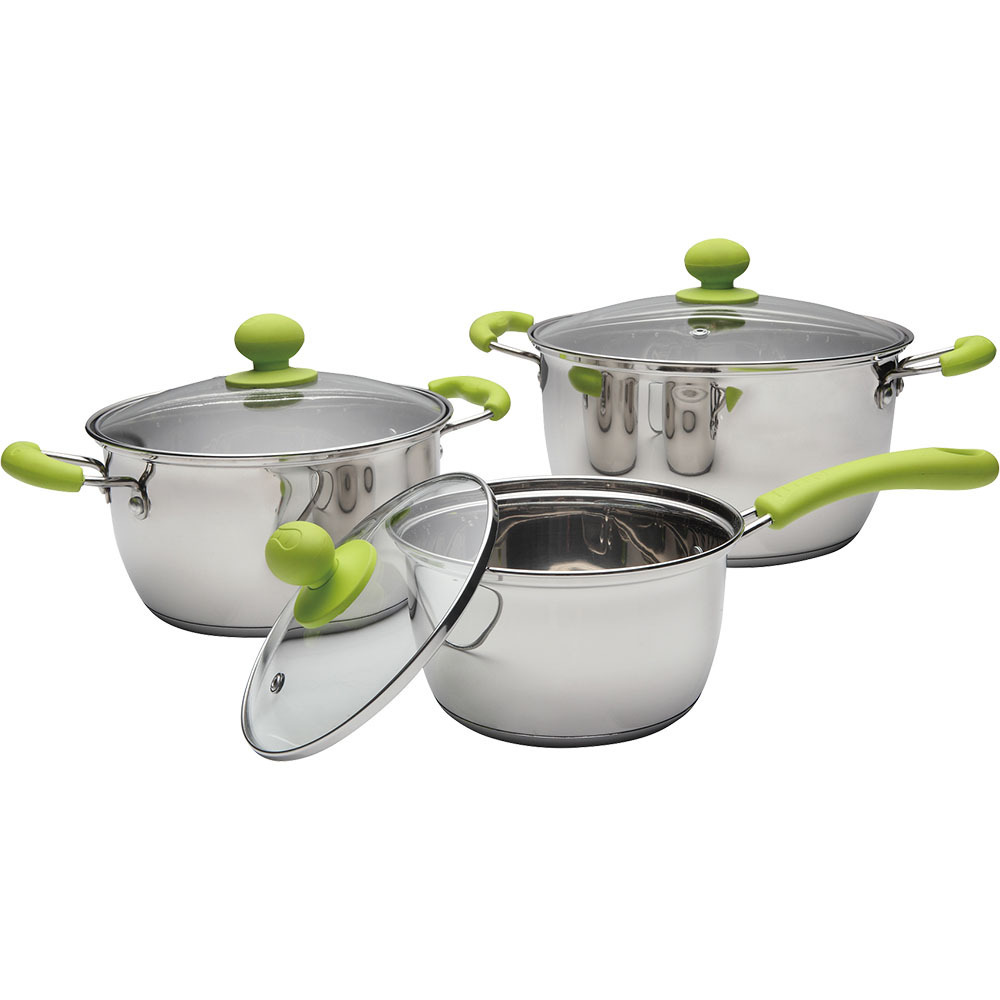 Manufacturer camping pots and pans color handle cookware sets wholesale stainless steel saucepan pots and pans