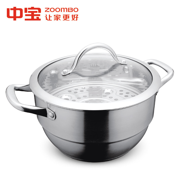 Factory wholesale High quality kitchen cooking stockpot with steamer Food grade cookware with glass lid stockpot