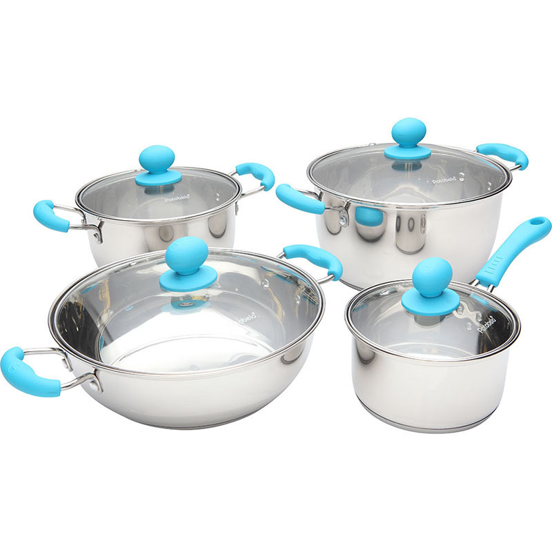 Wholesale high quality 10pcs colorful lid of stainless steel cookware sets stockpot milk pot steamer pot cooking set