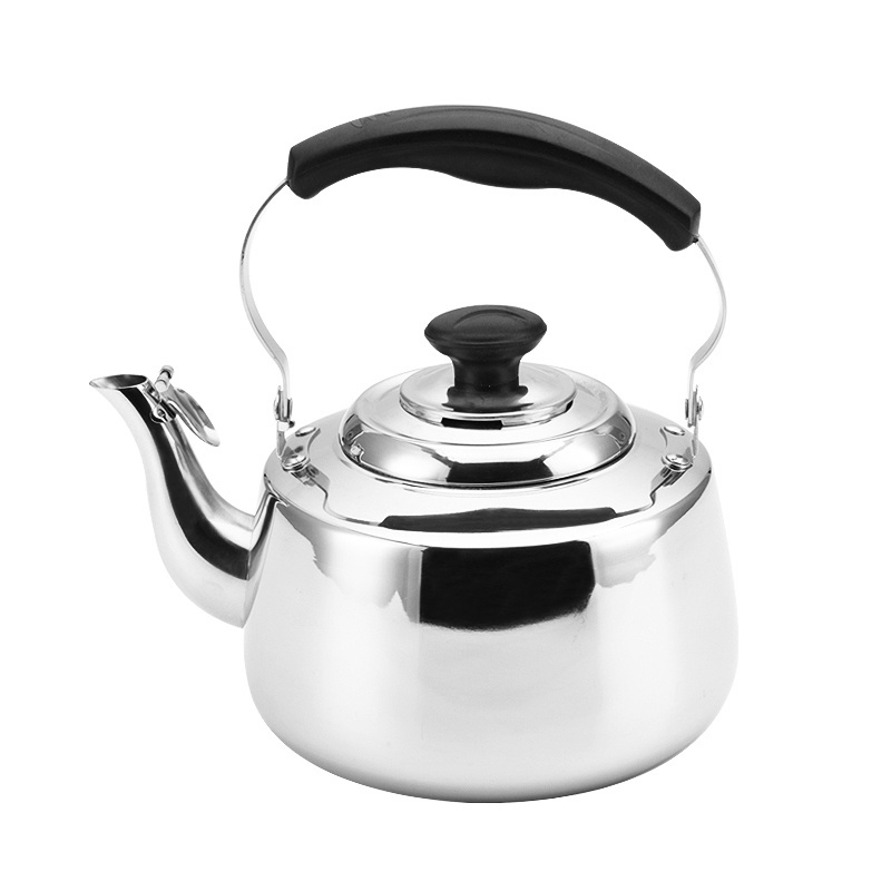 Wood grain bakelite handle stainless steel whistling water kettle metal teapot large tea kettle for home kitchen