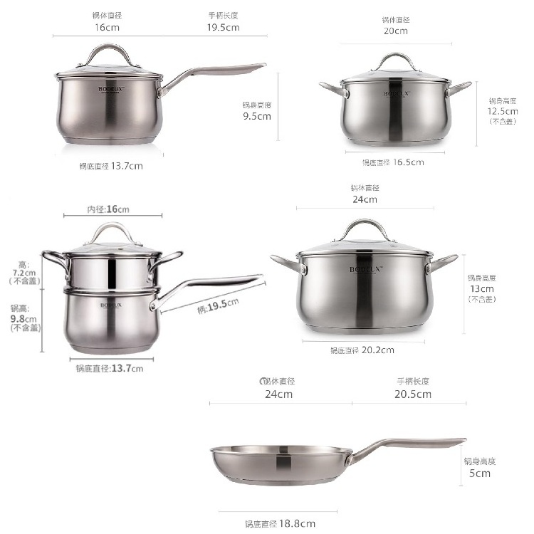 Non Stick Cookware Stainless Saucepan Casserole Dutch Oven Frypan Stainless Steel Cooking Pot Sets