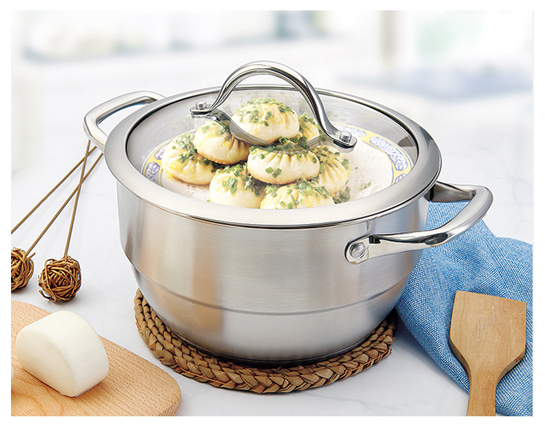 Factory wholesale High quality kitchen cooking stockpot with steamer Food grade cookware with glass lid stockpot