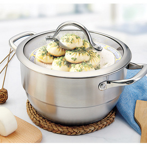 Factory wholesale High quality kitchen cooking stockpot with steamer Food grade cookware with glass lid stockpot