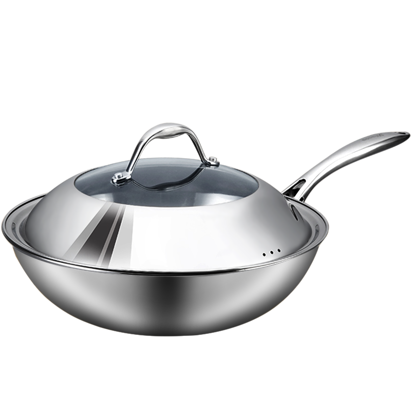 Manufacturer Wok Pan Chinese Induction Gas Non Stick Cookware Stainless Steel Kitchen Frying Pan Cooking Woks with Lid