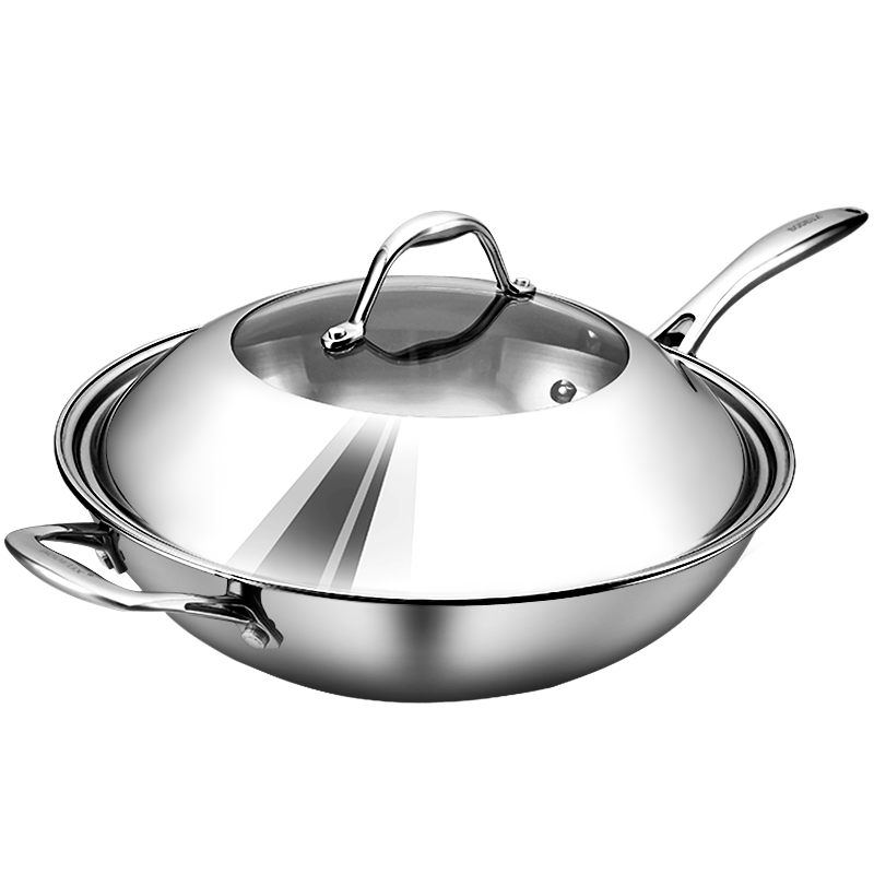 Manufacturer Wok Pan Chinese Induction Gas Non Stick Cookware Stainless Steel Kitchen Frying Pan Cooking Woks with Lid